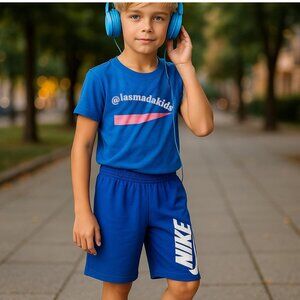 NIKE DRI FIT Blue White Shorts Boys M 10 12 Big Swoosh Logo